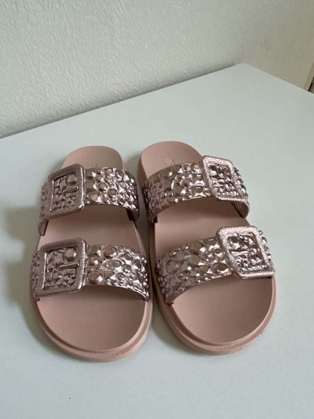 Melissa Lust Studded Double Buckle Slide Sandals in Pink size 8